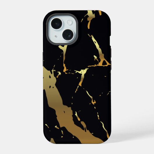 Schwarz-Gold-Marmor iPhone 15 Hülle (Rückseite)