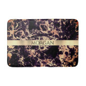 Schwarz+Gold Marmor LG Gold Streifen Name+Monogram Badematte (Vorderseite)