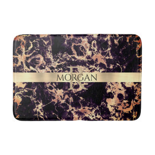 Schwarz+Gold Marmor LG Gold Streifen Name+Monogram Badematte