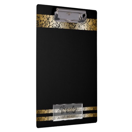 Schwarz-Gold-Marmor Moderne Mode Personalisiert Klemmbrett (Rechts)