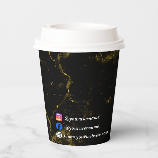 Schwarz-Gold-Marmor Pappbecher (Rückseite)