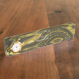 Schwarz-Gold-Marmor Personalisiert Namensplakette