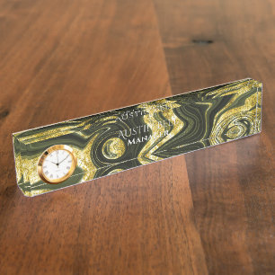 Schwarz-Gold-Marmor Personalisiert Namensplakette