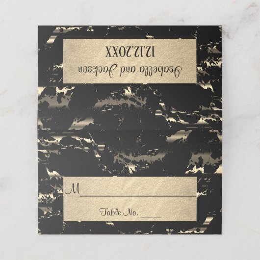 Schwarz-Gold-Marmor Platzkarte (Außenseite Aufgefaltet)