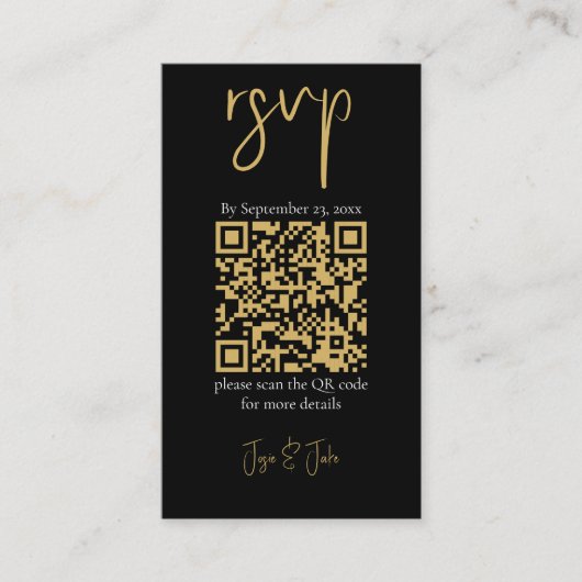 Schwarz-Gold-Marmor, QR-Code Hochzeit RSVP Begleitkarte (Vorderseite)