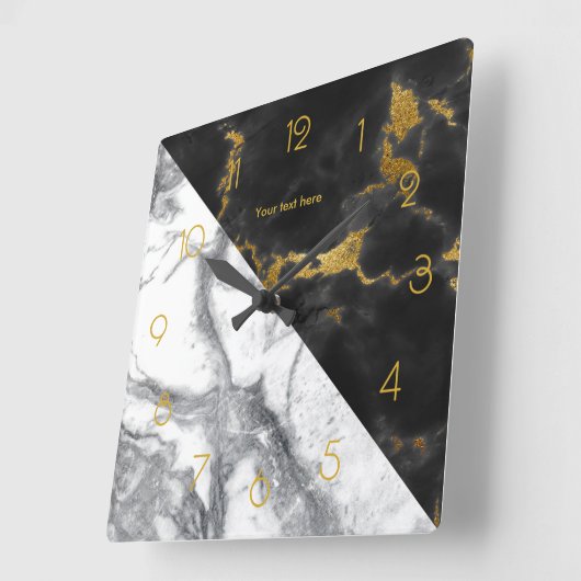 Schwarz-Gold-Marmor Quadratische Wanduhr (Winkel)
