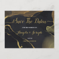Schwarz-Gold-Marmor Save the Date Postkarte