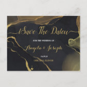 Schwarz-Gold-Marmor Save the Date Postkarte (Vorderseite)