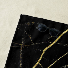 Schwarz-Gold-Marmor Strandtuch