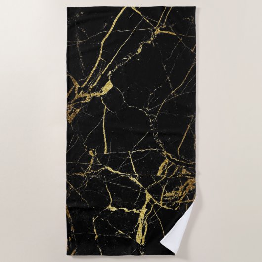Schwarz-Gold-Marmor Strandtuch (Vorderseite)