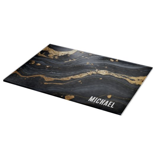 Schwarz-Gold-Marmor-Textur Personalisiert Schneidebrett (Ecke)