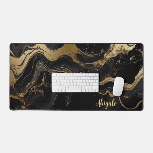 Schwarz-Gold-Marmor-Textur Personalisiert Schreibtischunterlage (Tastatur & Maus)
