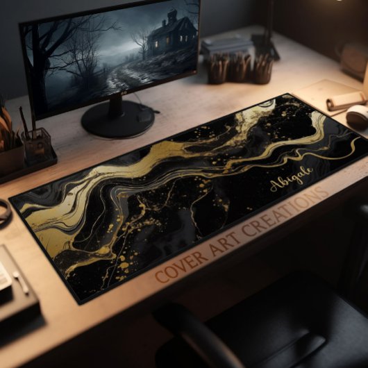 Schwarz-Gold-Marmor-Textur Personalisiert Schreibtischunterlage