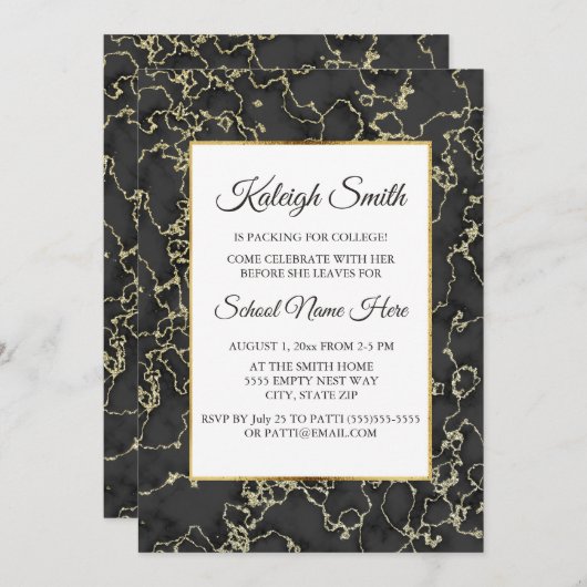 Schwarz-Gold-Marmor-Trunk-Party laden ein Einladung (Vorne/Hinten)