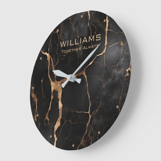 Schwarz-Gold-Marmor-Uhren Personalisiert Große Wanduhr (Winkel)