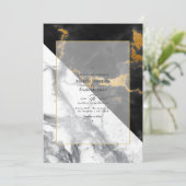 Schwarz-Gold-Marmorhochzeit Einladung (Stehend Vorderseite)