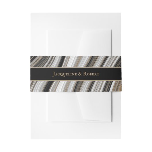 Schwarz-Gold-Marmorhochzeit Einladungsbanderole (Vorderseite Beispiel)