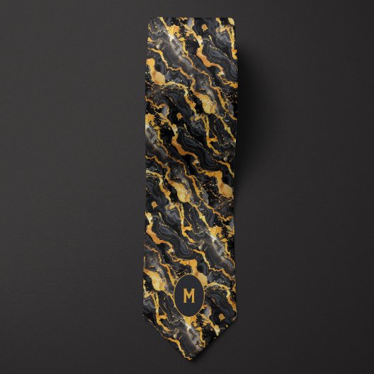Schwarz-Gold-Marmormonogramm Krawatte