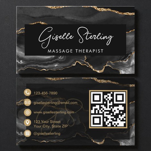 Schwarz-Gold-Massagetherapeut QR-Code  Visitenkarte