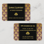 Schwarz, Gold, Mauve Art Deco Fans Muster Chic Visitenkarte (Vorne/Hinten)