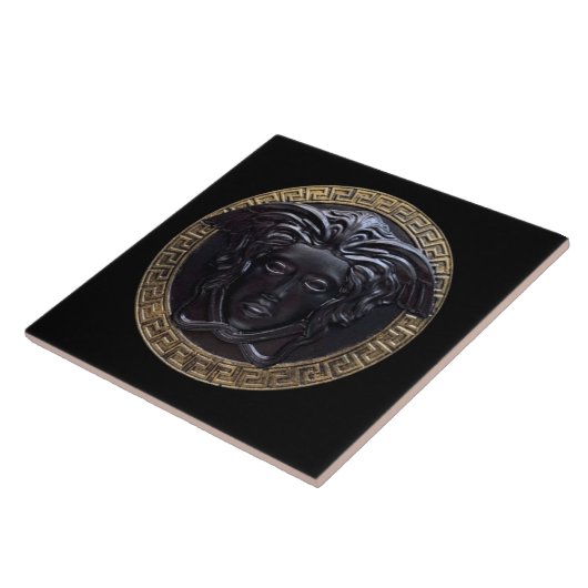 Schwarz-Gold-Medusa-Mauer mit griechischem Schlüss Fliese (Seite)