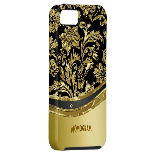 Schwarz-Gold-Metallic-Look mit Damasken Case-Mate iPhone Hülle (Rückseite/rechts)