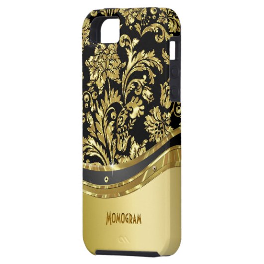 Schwarz-Gold-Metallic-Look mit Damasken Case-Mate iPhone Hülle (Rückseite Links)