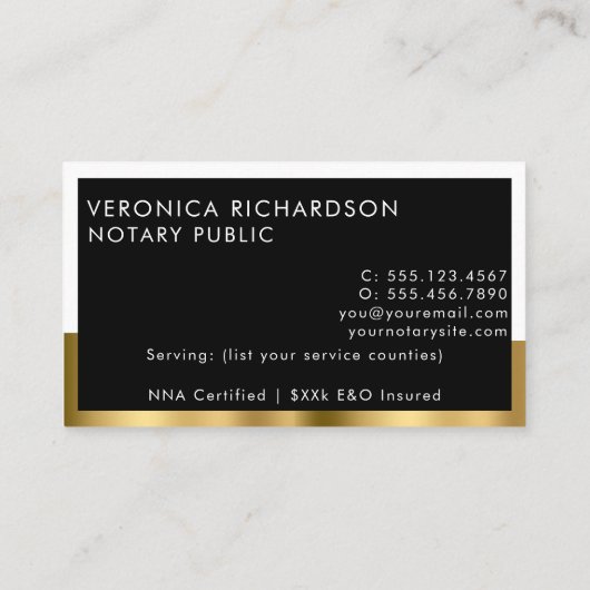 Schwarz & Gold Minimal Saubere Kontemporäre Luxus  Visitenkarte (Rückseite)