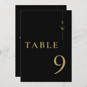 Schwarz-Gold-Minimalistische Monogramm-Tischnummer Einladung (Vorne/Hinten)