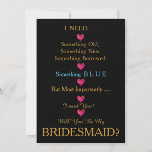 Schwarz & Gold mit Herz wirst du meine Bridesmaid Einladung