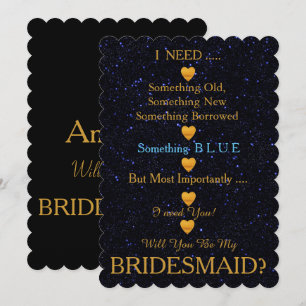 Schwarz & Gold mit Herz wirst du meine Bridesmaid  Einladung