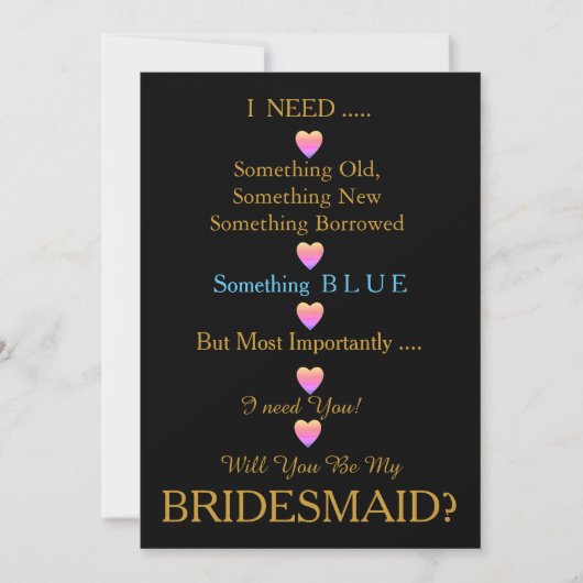 Schwarz & Gold mit Herz wirst du meine Bridesmaid Einladung (Vorderseite)