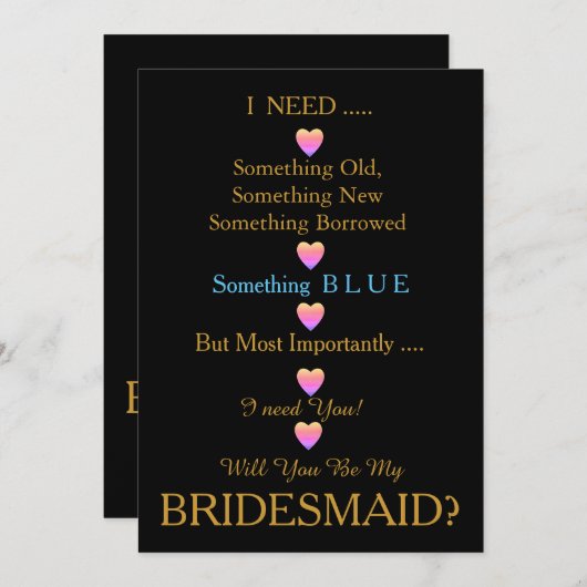 Schwarz & Gold mit Herz wirst du meine Bridesmaid Einladung (Vorne/Hinten)