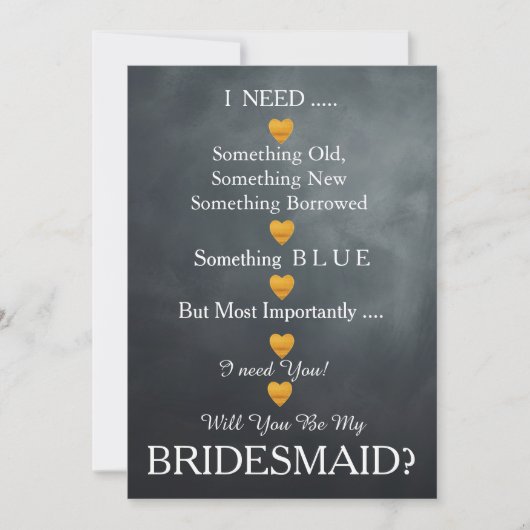 Schwarz & Gold mit Herz wirst du meine Bridesmaid Einladung (Vorderseite)
