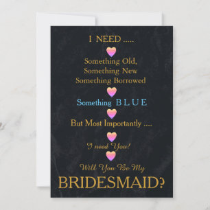 Schwarz & Gold mit Herz wirst du meine Bridesmaid Einladung