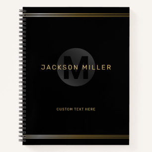 Schwarz/Gold, modern, einfach personalisiert Notizblock