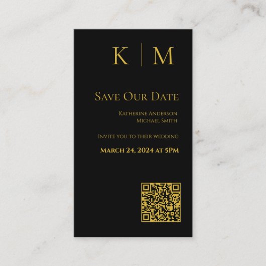 Schwarz-Gold-Modern-Save the Date QR-Code- Visitenkarte (Vorderseite)