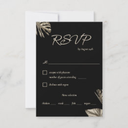 Schwarz & Gold Moderne botanische Hochzeit mit Ess RSVP Karte