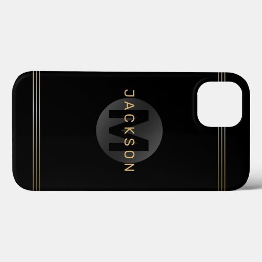 Schwarz/Gold Moderne, einfache personalisierte Mon Case-Mate iPhone Hülle (Rückseite (Horizontal))
