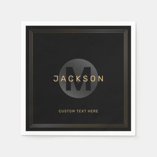 Schwarz/Gold Moderne, einfache personalisierte Mon Serviette (Vorderseite)