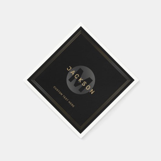 Schwarz/Gold Moderne, einfache personalisierte Mon Serviette (Ecke)