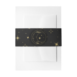Schwarz & Gold Moderne Himmlische Mond Sterne Hoch Einladungsbanderole