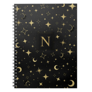 Schwarz & Gold Moderne Himmlische Mond Sterne Hoch Notizblock