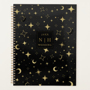 Schwarz & Gold Moderne Himmlische Mond Sterne Hoch Planer