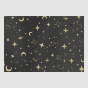 Schwarz & Gold Moderne Himmlische Mond Sterne Hoch Seidenpapier