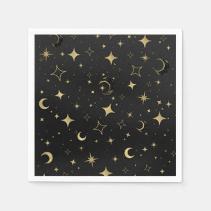 Schwarz & Gold Moderne Himmlische Mond Sterne Hoch Serviette