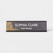 Schwarz & Gold Moderne Luxus Textur Golden Custom Schreibtischnamensplakette (Vorderseite )