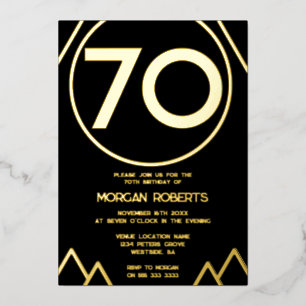 Schwarz & Gold Moderne Männer oder Frauen 70. Gebu Folieneinladung