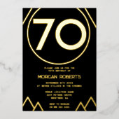 Schwarz & Gold Moderne Männer oder Frauen 70. Gebu Folieneinladung (Vorderseite)