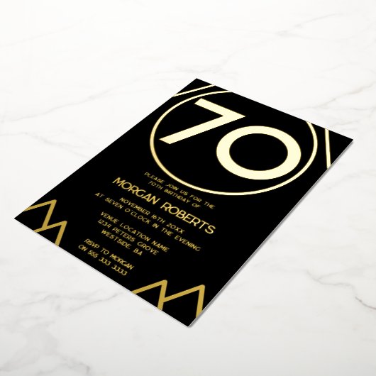 Schwarz & Gold Moderne Männer oder Frauen 70. Gebu Folieneinladung (Gedreht)